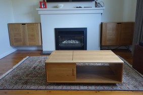 American oak coffee table & floating cabinets custom made American oak coffee table