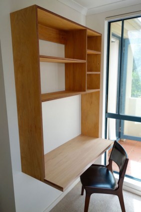 jeff-floatingdesk-shelves custom made floating desk & shelves