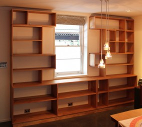 Dave's bookshelves Custom made bookshelves around window