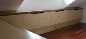 Plywood built in desk & storage