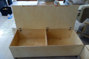 birch plywood storage bench, inside view