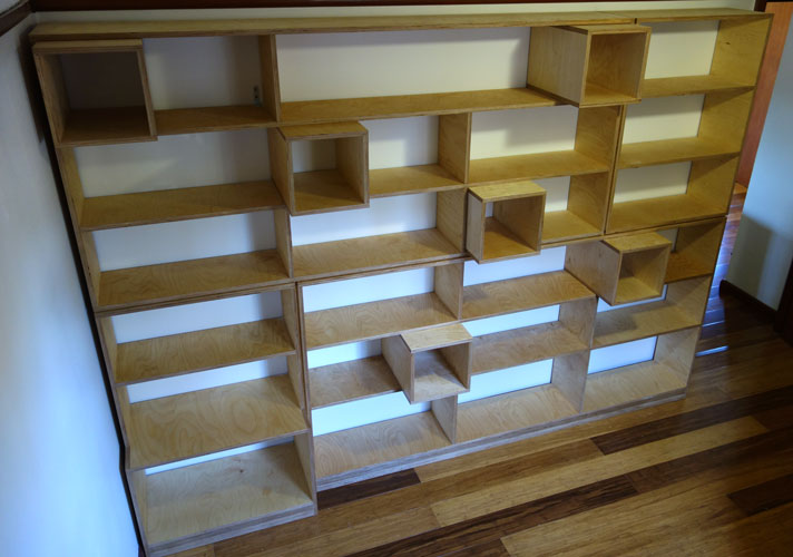Custom made shelves with insert cubes