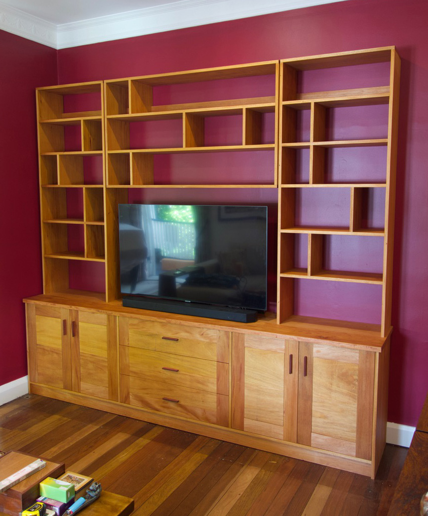 Bespoke plantation Mahogany entertainment cabinet with shelves