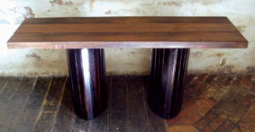 Hall table with plywood legs and hardwood top, finished with Japan Black