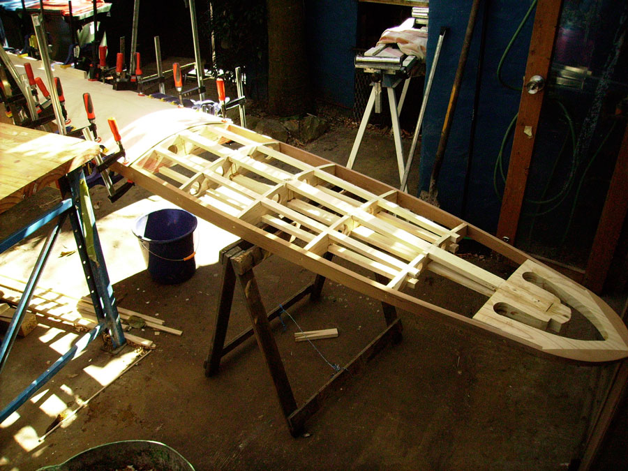 paddleboard in progress, clamps in place