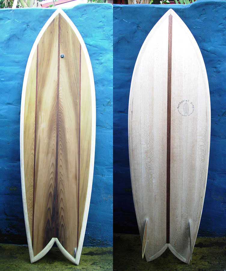 5'9" Twin Keel Fish, fin detail, top and bottom view